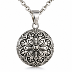 Bola de grossesse Anaya, pendentif argenté patiné à rosace florale en relief, sur chaîne