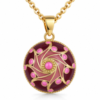 Bola de grossesse Ayla, spirale rose et dorée sur fond prune, sur chaîne dorée