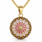 Bola de grossesse Élani, fleur rose et blanche sur fond brun, sur chaîne dorée