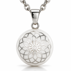 Bola de grossesse Élune, sphère blanche à rosace argentée, sur chaîne argentée