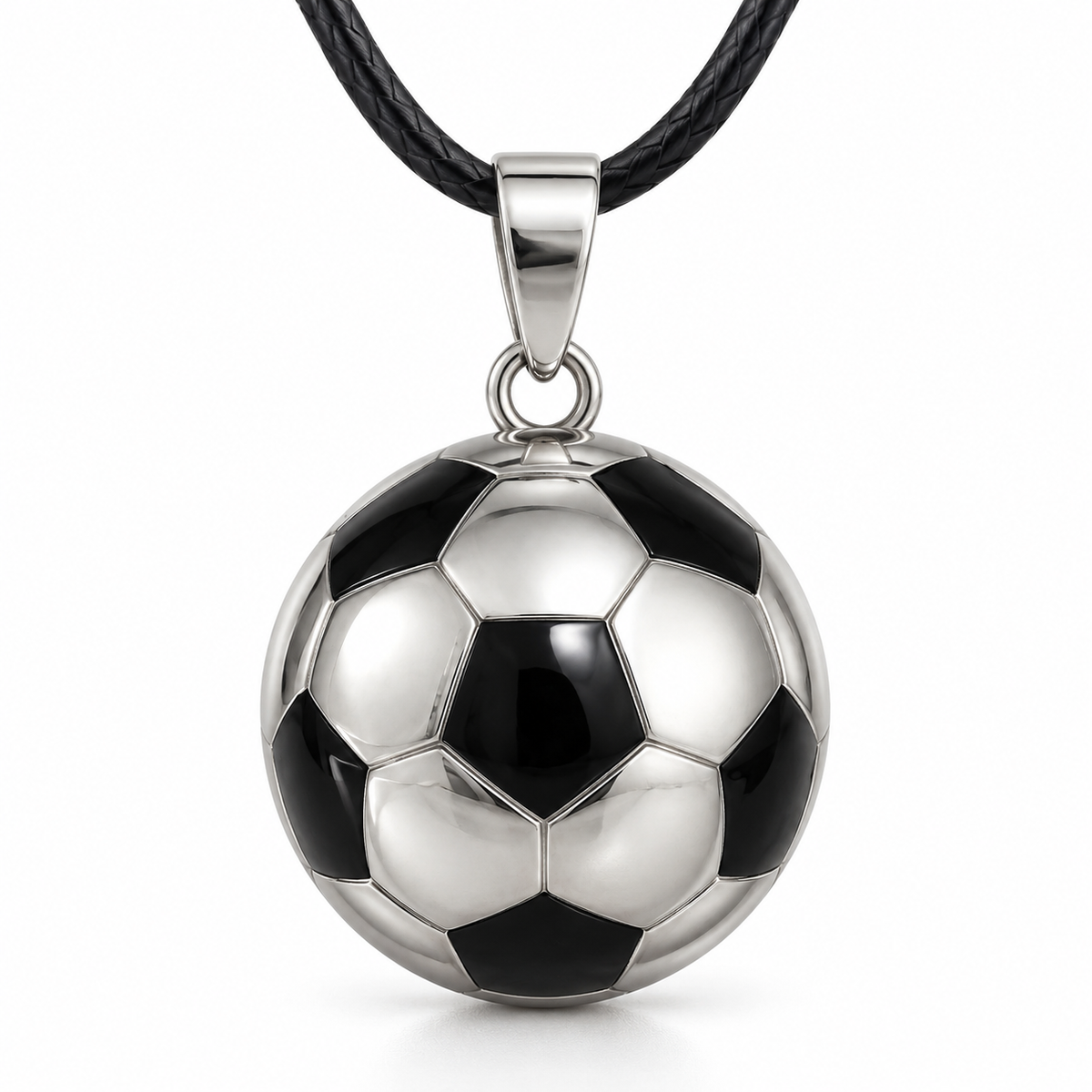 Bola de grossesse Elyo en forme de ballon de football noir et argenté, cordon noir